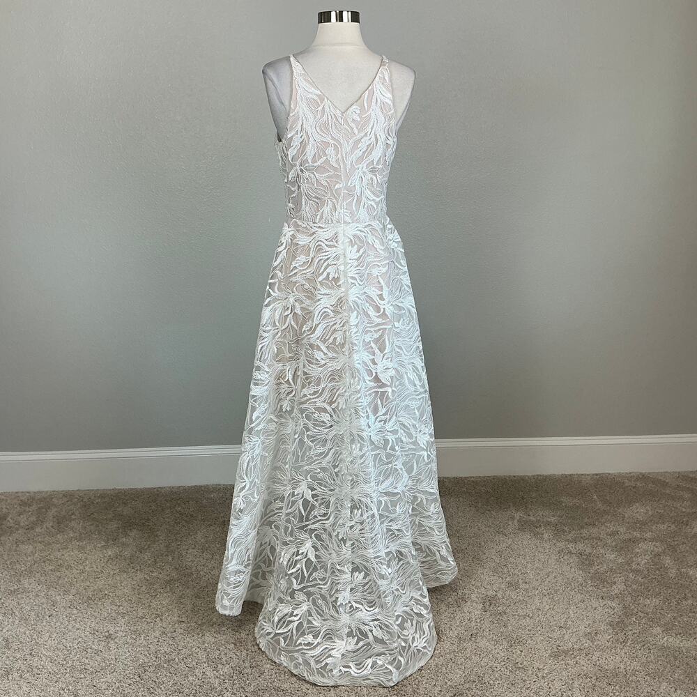 XSCAPE Lace High Low Sleeveless Evening Gown White and Pink Size 6 Formal Dress - Picture 3 of 13